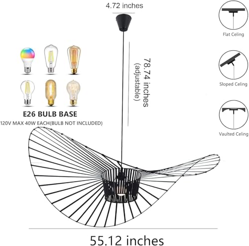 Image of Modern Black Woven Chandelier, 55.1 inch Boho Hat Chandelier for Dining Room