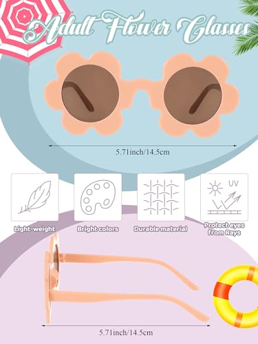 Kanayu 4 Pairs 5.71 In Summer Adult Flower Sunglasses Glasses Round UV Protection Colorful Eyewear for Women Men Beach Party2