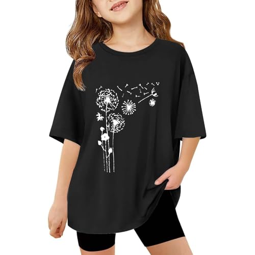 Girls Oversized T Shirt Cute Dandelion Floral Graphic Tees Crew Neck Shirts Summer Boho Short Sleeve Casual Loose Fit Tops