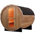 iDOTODO Outdoor Barrel Steam Sauna, 4-6 Person Wood Sauna Room with 6kw Harvia Electric Heater with Sauna Stone, Canadian Red Cedar Wooden Sauna, Sauna Accessories and Asphalt Shingle Roof (Red Cedar)