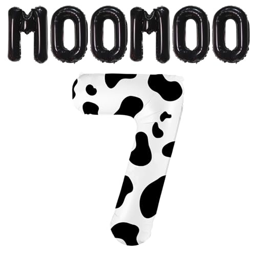 Image of 40 Inch Cow Print Balloon, Number 7 Balloons for 7th Birthday Decoration, Large Cow Number Balloons for Western Party Decor