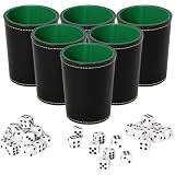 Würfelbecher Set 6, Schocken Set, Knobelbecher, 6 Würfelbecher Leder mit 36 Würfeln, Reisespiele für Erwachsene, Casual Games Bar Puzzles Spielzubehör, für Bar Party Würfelspiele (Schwarz)