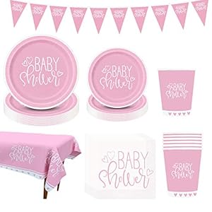 Amycute Babyshower decoratie voor meisjes, babyshower partyset roze, babyshower decoratie, inclusief borden, bekers…