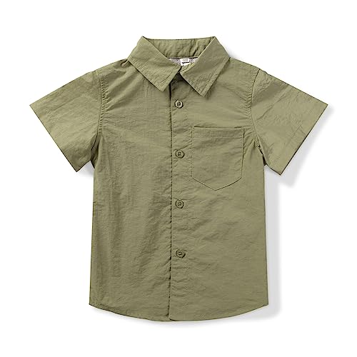 Boys Button Down Shirt Shorts Sleeve Quick Dry Nylon Solid Relaxed Fit Shirts Casual Fishing Summer Top 3T-14 Years