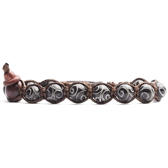 Bracciale Unisex Tamashii Classic – Cordino Di Cotone Con Legno E Agata Grigio Ghiaccio – Regolabile E Artigianale