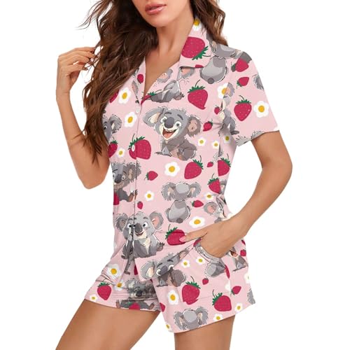 Image of Pjs Womens Short Sleeve Button Down Pajamas Set Two-Piece Nightwear with Pockets