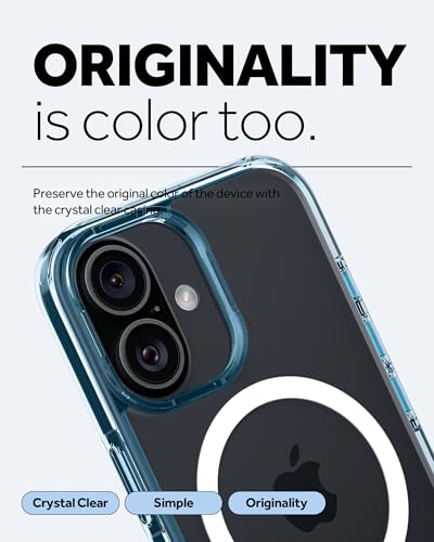 Image of Spigen Caseology Quartz Crystal Mag Back Cover Case for iPhone 16, MagSafe Compatible, Clear Transparent - PC+TPU | Crystal Blue