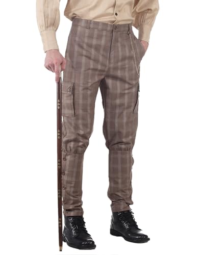 ThePirateDressing Mens Steampunk Victorian Cosplay Pants 100% Cotton Trousers for Halloween Renaissance Fair Gothic Costume Airship Pirate Look – C1348Checkered (Small)