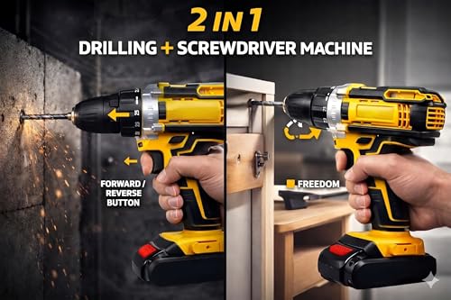 Image of MAXIVE high Power Cordless Drill Machine Kit with 2 Li ion Batteries Dual Speed Electric Impact Driver with Keyless Chuck LED Light and Multiple Drill Bits for Wood Metal and Wall
