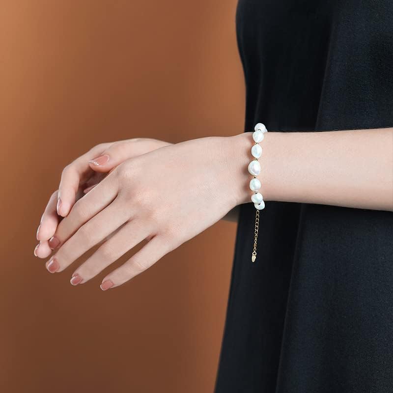 14K Gold Baroque Pearl Bracelet, Pure White Freshwater Pearl Bracelet, Beautiful Jewelry Gift for Wife, Girlfriend - Image 3