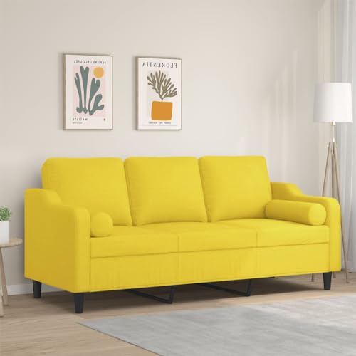 Sofá de 3 plazas de tela con cojines confortables color amarillo claro de 180cm 3