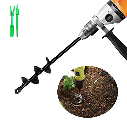Meajax Garden Auger Drill Bit - 1.8x15 inch Bulb Auger Rapid Planter - Earth Auger Drill Bedding Plant Hole Digger - Auger Spiral Post Hole Drill Bit for 3/8 Hex Drive Drill Extension