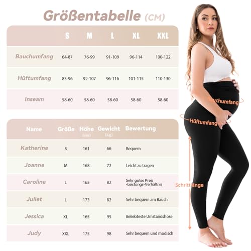 Walifrey Women's Maternity Leggings with Pockets，High Waist Opaque Comfortable Pregnancy Black Leggings M