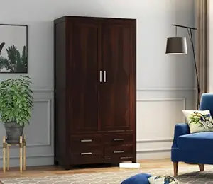 KARINA FURNITURE Wooden Wardrobe for Clothes | Sheesham Wood 2-Door Wardrobe with 4 Drawer Storage | Solid Wood Large Cupboard Almirah: Storage Cabinet for Your Living Room/Bedroom (Design 21)