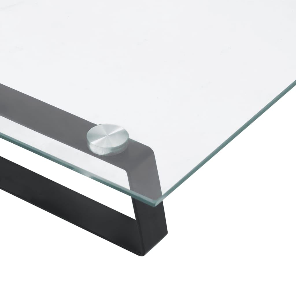 Supporto per monitor nero in vetro temperato e metallo, 100 x 35 x 8 cm, portata 10 kg, rialzo per monitor, mensola da scrivania per ufficio, home office, supporto per monitor con spazio