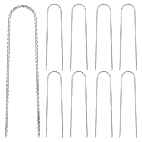 ANBEEISS 10 Pcs Trampoline Anchor Kit, Swing Ground Anchors Heavy Duty Ground Pegs, 11.8 Inch Galvanized U Shaped Tent Pegs, Rebar Trampoline Stakes for Trampolines Garden Camping Tents Marquees