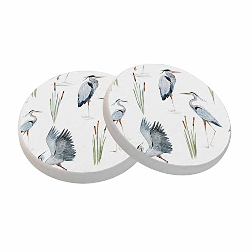 oFloral Grey Heron Coasters for Drinks Birds Reeds River Chinese Style Cups Place Mats for Home Decor Set of 2, 4 Inch