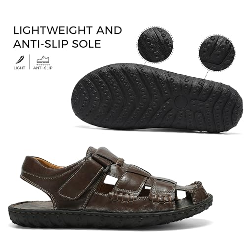 Leather Fisherman Sandals Handmade Stitched Closed Toe Adjustable Summer Beach Casual Walking Outdoor Sandals3