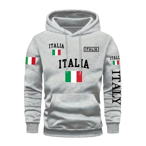 Foweknow Sweat à capuche pour homme Drapeau de l'Italie Pull Poche kangourou Oversize Sweat à capuche Rugby Impression 3D Sweat à capuche Grandes tailles...