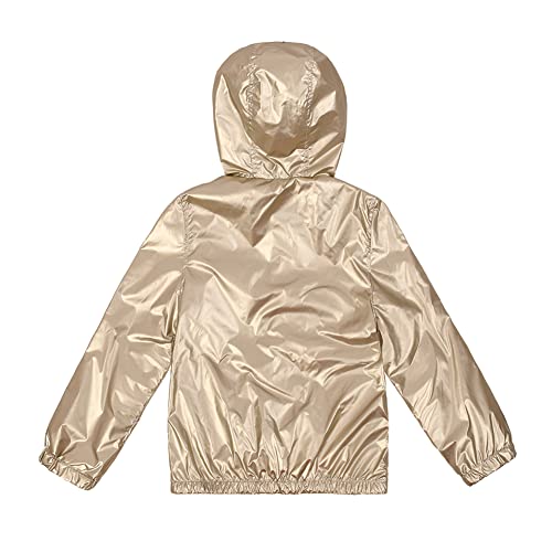 Image of SNOW DREAMS Girls Waterproof Rain Jacket Windbreaker Lightweight Raincoat Kids Golden Size 10