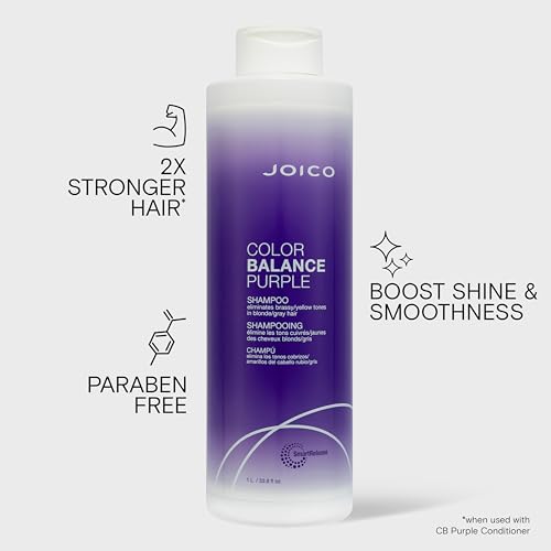 Image of Joico Color Balance Purple Shampoo | For Cool Blonde or Gray Hair | Eliminate Brassy Yellow Tones | Boost Color Vibrancy & Shine | UV Protection | With Rosehip Oil & Green Tea Extract
