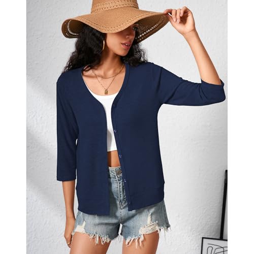 3/4 Sleeve Cardigan for Women Lightweight Button Down Cardigan Knit Shrugs Sweater Tops4