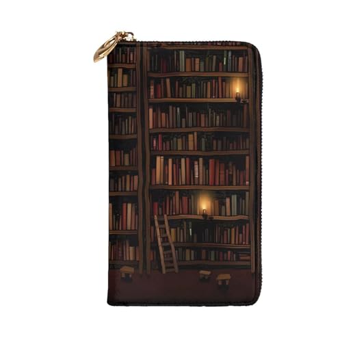 Portefeuille long en cuir imprimé bibliothèque, l'esprit littéraire