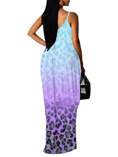 Image of Women's Summer Maxi Dress Spaghetti Strap Floral Boho Beach Long Sundress with Pockets