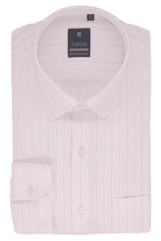 Image of 7-DAYS Men's Premium Striped Formal Shirt - Cotton Rich, Regular Fit, Full Sleeve, with Pocket, Wrinkle Resistant - Stylish Office & Everyday Wear.