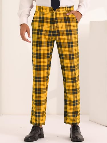 Lars Amadeus Plaid Dress Trousers for Men's Color Block Flat Front Tartan Dress Pants2