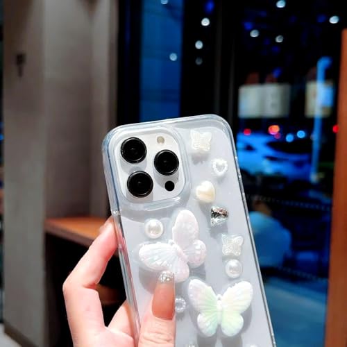Image of COVERLY for iPhone 12 Pro 3D Luxury Butterfly Resin Phone Case,Trendy Translucent Cute Embossed Art Crystal Clear -Non Yellowing Solitaire Diamond Pearl Princess Cover for Apple iPhone 12 Pro