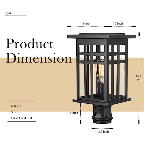 Image of zeyu Modern Outdoor Post Light Fixture, 16 Inch Exterior Pole Light, Die-Cast Aluminum in Black Finish, Clear Glass Shade, Outdoor Pillar Light for Porch Garden, 20068P-L BK