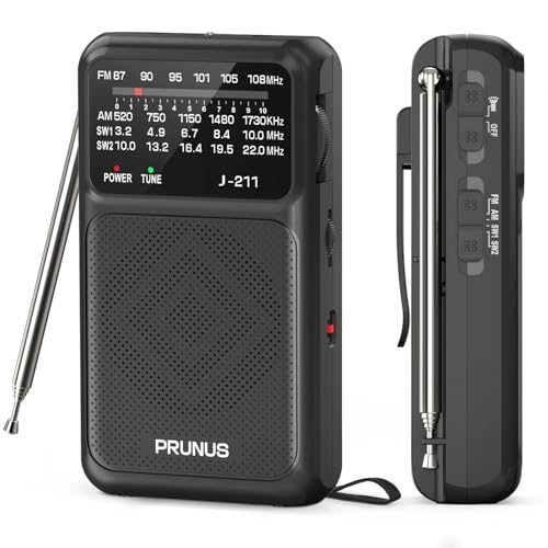 Image of PRUNUS J-211 Portable Shortwave Radio SW1-SW2(3.2-22.0 MHz) /MW FM for home Built-in Battery USB-C Charging&AA battery Operated, Excellent Reception, Long Antenna, Earphone Jack, Lanyard, Transistor AM