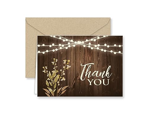 Paper Frenzy Rustic Wedding Thank You Note Cards with Kraft Envelopes - 25 pack