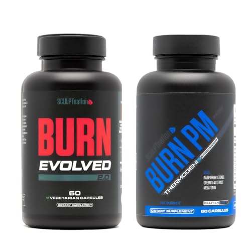 Sculpt Nation by V Shred Burn Day and Burn PM with Capsimax Green Coffee Melatonin and Herbal Extracts 2 Pack for Metabolism and Sleep Support