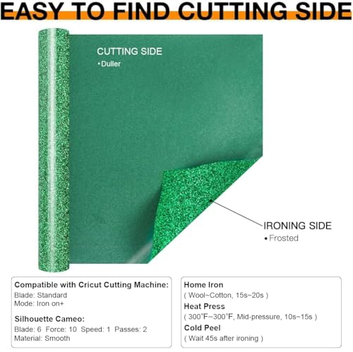 Image of HTVRONT Green Glitter HTV Heat Transfer Vinyl Rolls - 10 inch x 8ft Green Glitter HTV Vinyl for Shirts, Glitter Iron on Vinyl for All Cutter Machine - Easy to Cut & Weed for Heat Vinyl Design