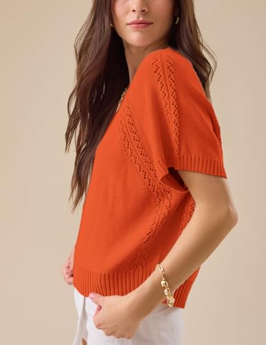 Yeokou Women Knit Crochet Top Crewneck Short Sleeve Boxy Pullover Loose Casual Summer Tee Shirt2