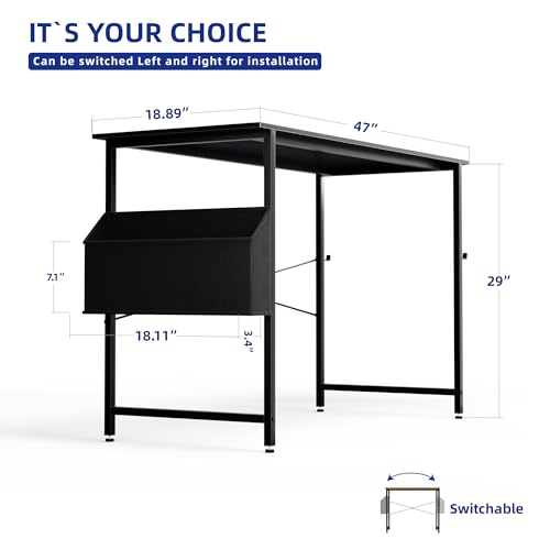 Image of Pamray 47 Inch Computer Desk for Small Spaces with Storage Bag, Home Office Work Desk with Headphone Hook, Small Office Desk Study Writing Table