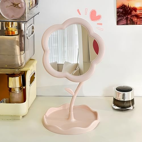 Espejo pequeño con forma de flor para maquillaje con almacenaje miniatura 6