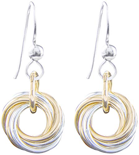 Dainty Two-Tone Love Knot Dangle Earrings with Mixed 14K Gold-Filled and 925 Sterling Silver Circles Everyday Jewelry Gift for Women