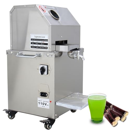 Banfluxion 110V 800W Electric Sugar Cane Juicer 3 Rolls Stainless Steel Sugarcane Press Juicer Grinder 304 Stainless Steel Rollers with Cleaning Port and 4 Casters for Sugarcane Ginger