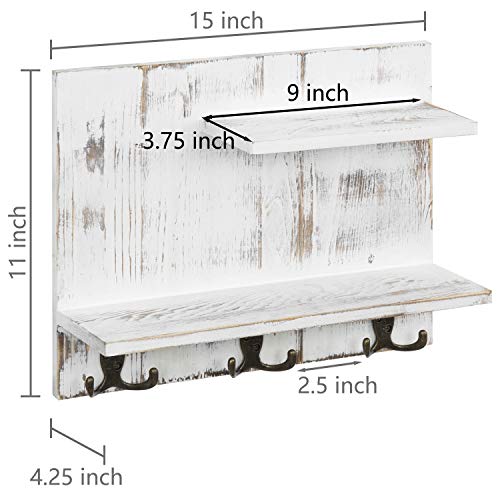 image for MyGift 2 Tier Wall Mounted Shabby White Washed Solid Wood Bathroom Sto