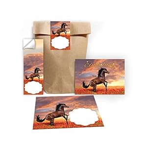 Junapack Lot de 12 cartes d’invitation pour anniversaire d’enfant fille cheval avec 12 enveloppes, 12 sachets et 12…