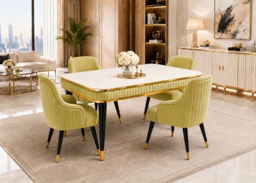 Image of WOODEN SPACE 4 Seater Wooden Dining Table Set | Urban Marble Top Dining Table with Chairs for Dining Room & Kitchen (Modern Zyro Light Green) (54 x 36 x 30 inch)