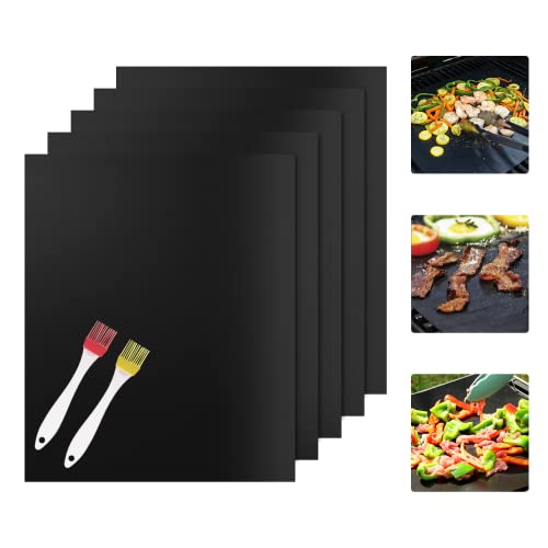 Foto von Grillmatte für Gasgrill, 5 Stück BBQ Grillmatten Antihaft Backmatte Wiederverwendbar Backpapier Grillzubehör für Holzkohle Grill, Elektro Tischgrill, Backofen, PFOA-Frei