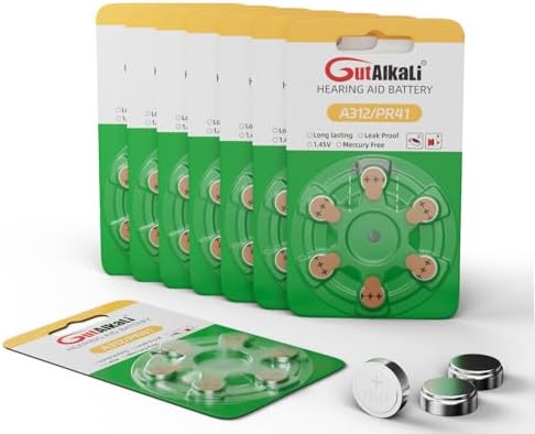 GutAlkaLi Hörgerätebatterien Typ 312 braun P312 ZL3 PR41, 48 Stück, Zink-Luft 1,4V, Vorratspack,Batterien für Hörgeräte Hörhilfen,leicht greifbar