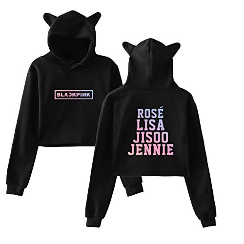 KPOP Blackpink Sudadera de Oreja de Gato Sudaderas con Capucha de Manga Larga Suéteres de Estilo Suelto JISOO Jennie Lisa Rose