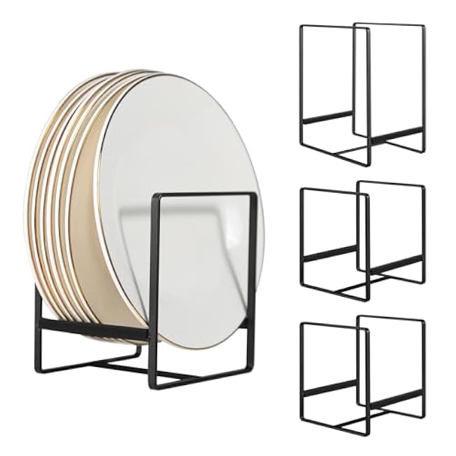 Plate Holder Organizer 3 Pack Metal Upright Dish Rack Plate and Bowl Storage Organizer for Kitchen Cabinets Counter Cupboard (1 Large and 2 Small, Black)