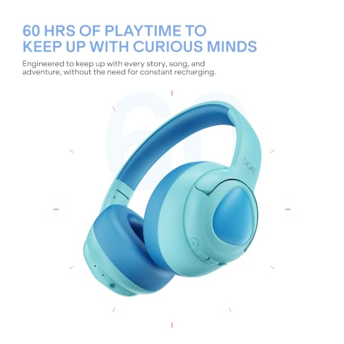 Image of boAt Sailor Play Wireless Kids Headphone w /85dB Volume Limiter, 40mm Driver Tuned for Kids, Soft & Plush Earcups, Lightweight & Durable Build, Adaptive Fit, 60H Battery, Bluetooth v5.4 (Shark Blue)
