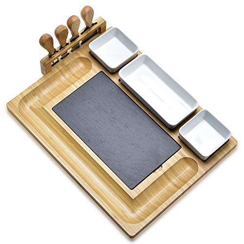 Bamboo cheese board and cheese knife set: large specialty dish board set and cheese platter - unique family warm keeping gift, new home, wedding anniversary and wedding gift, bride shower gift - Image 4